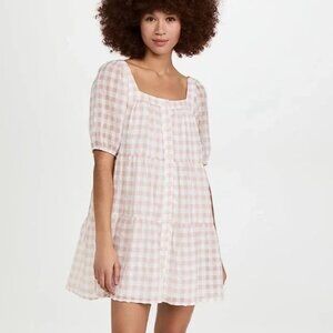 NWT En Saison Pink Gingham Peasant Dress Size M